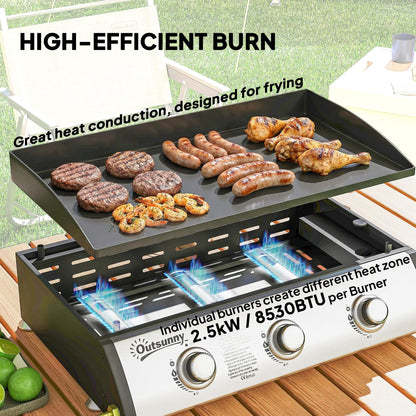 Propane Gas Grill, 3 Burners 8530 BTU, Black