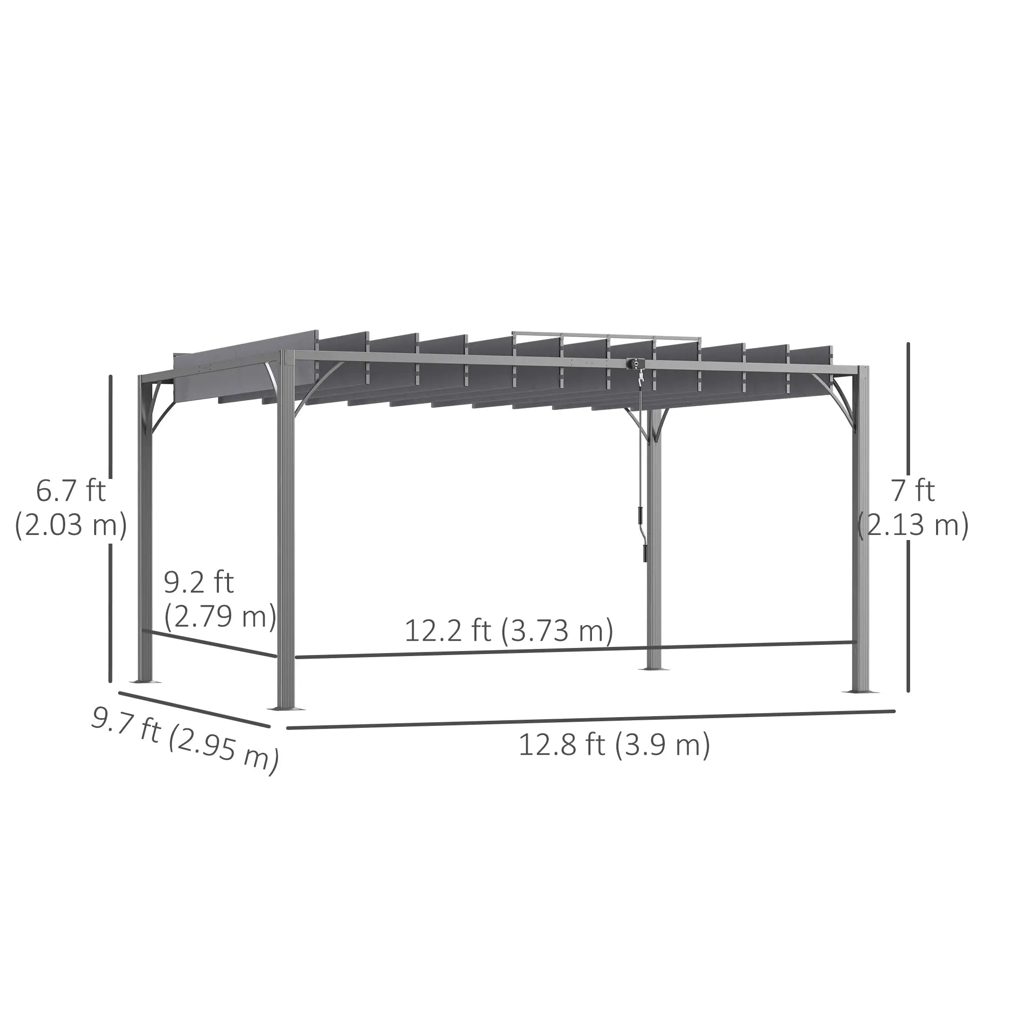 12.8' x 9.7' Outdoor Pergola, Retractable Roof, Aluminium Louvered Canopy, Grey Pergolas at Gallery Canada