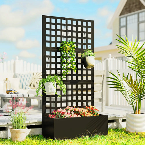 Galvanized Raised Garden Bed, Trellis for Climbing Plants, 35
