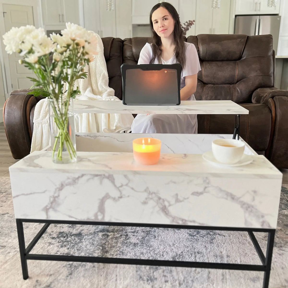 Lift Top Coffee Table With Hidden Storage, White Coffee Tables at Gallery Canada