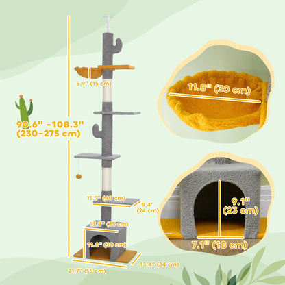 Adjustable Cat Tree Tower, 90.5"-108", Scratching Posts, Hammock, Light Grey Floor to Ceiling Cat Trees at Gallery Canada