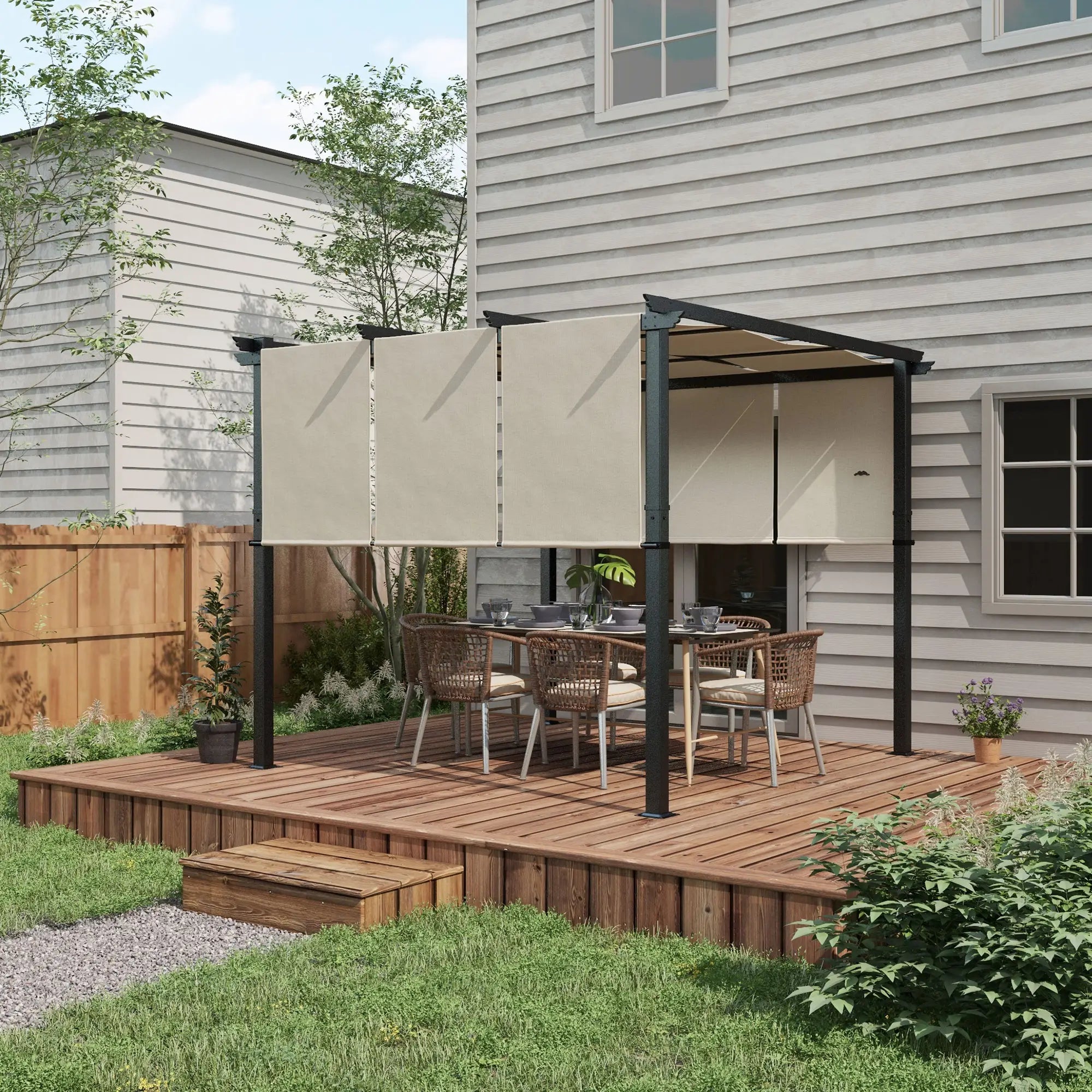 10' x 10' Metal Pergola, Retractable Canopy, Garden, Patio, Backyard Pergolas at Gallery Canada