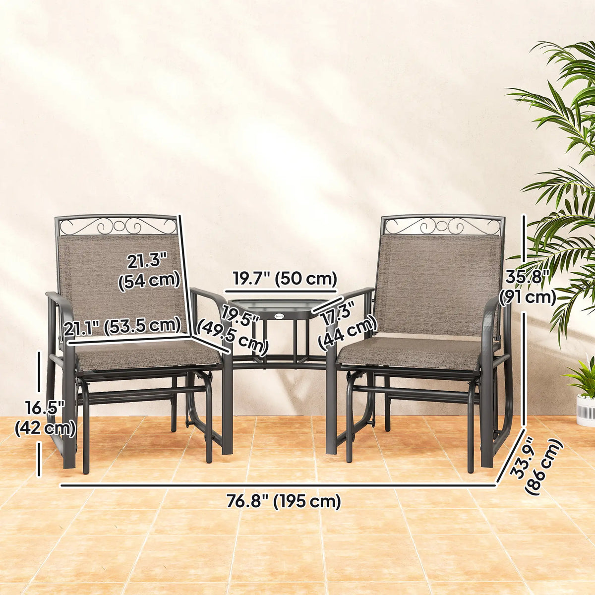 Outdoor Glider Bench With Coffee Table, Patio 2-Seat Rocking Chair, Brown Outdoor Gliders at Gallery Canada