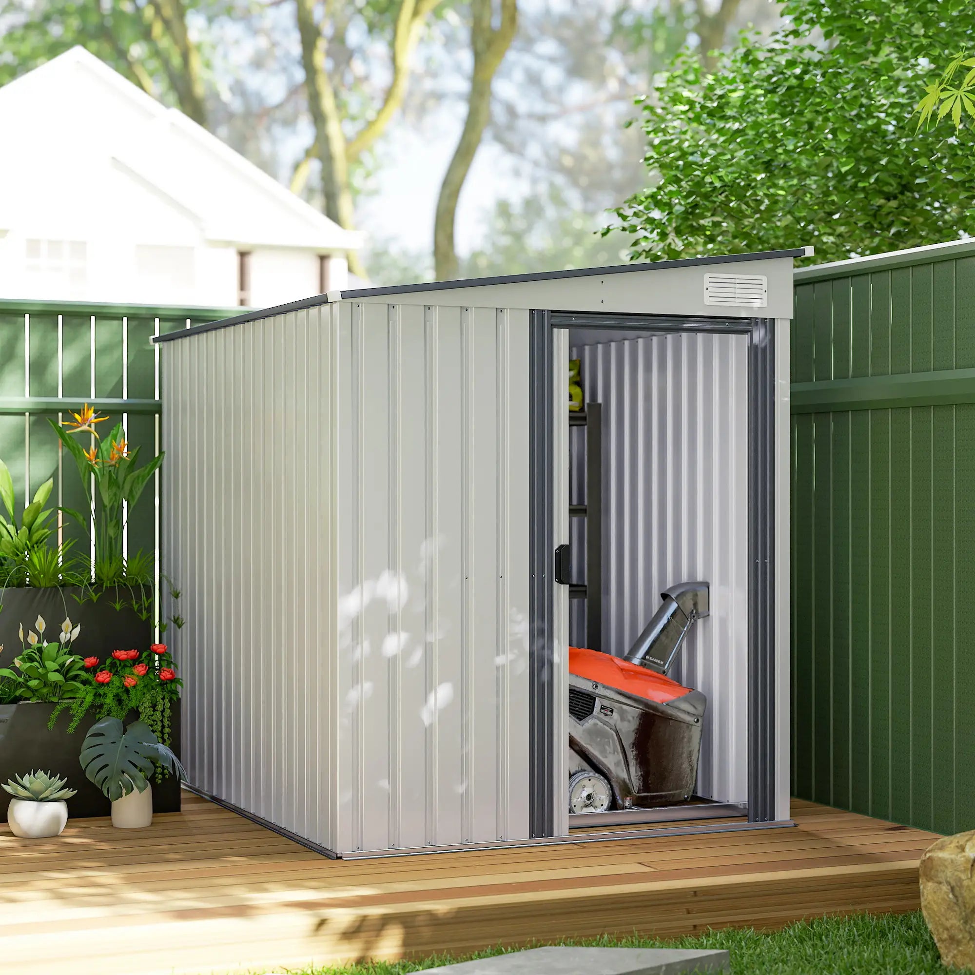 5'x7' Lean to Metal Shed, Sliding Door, 2 Vents, White Sheds at Gallery Canada