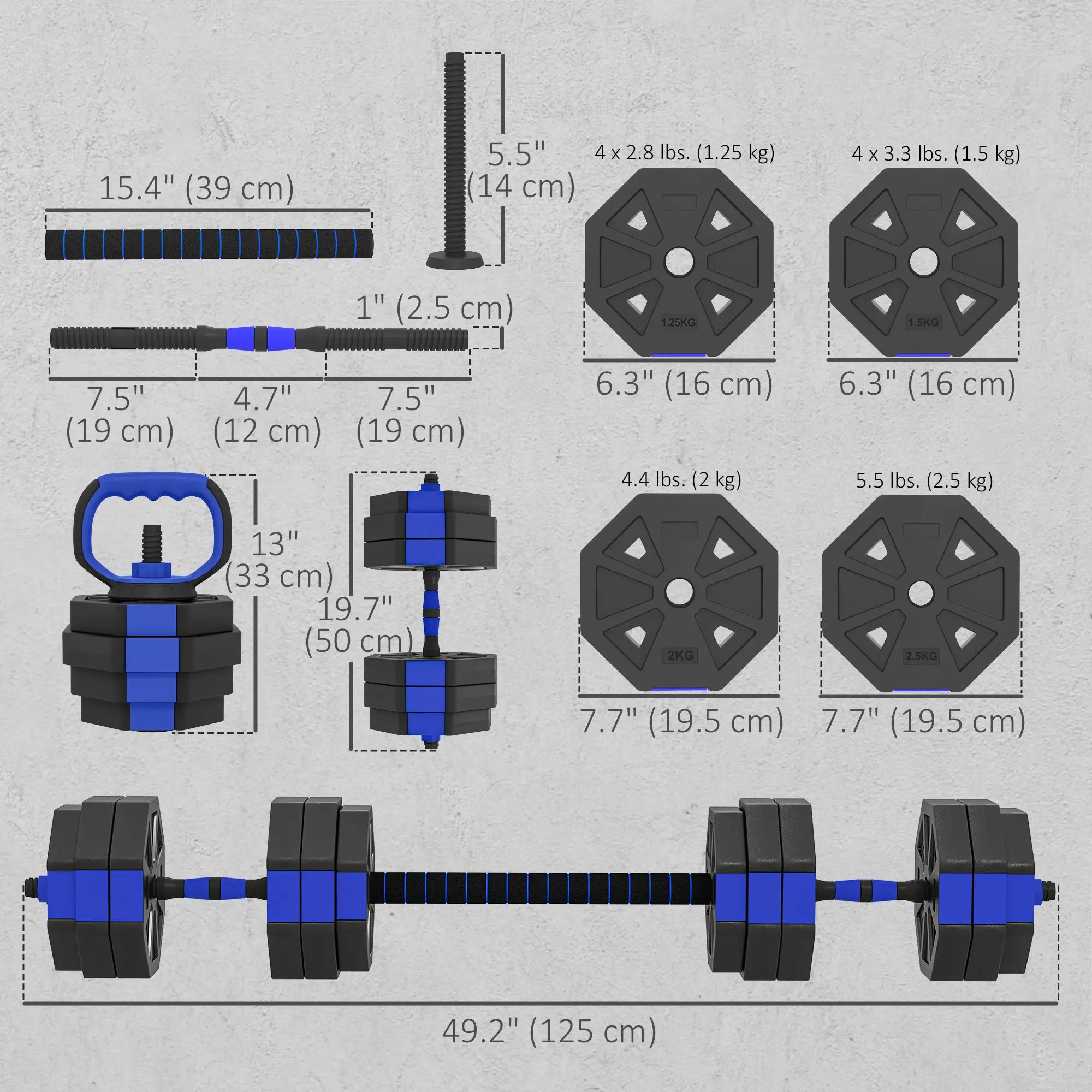 4-in-1 Adjustable Dumbbell Set, Kettlebell, Barbell, Dumbbell, 66lbs, Blue Dumbbells & Barbells at Gallery Canada
