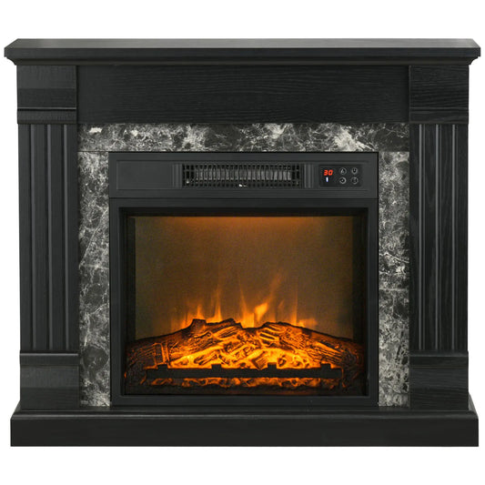 Electric Fireplace Mantel, Freestanding Heater, Realistic Flame, Adjustable Temperature, Timer, Remote, Black Electric Fireplaces Black at Gallery Canada