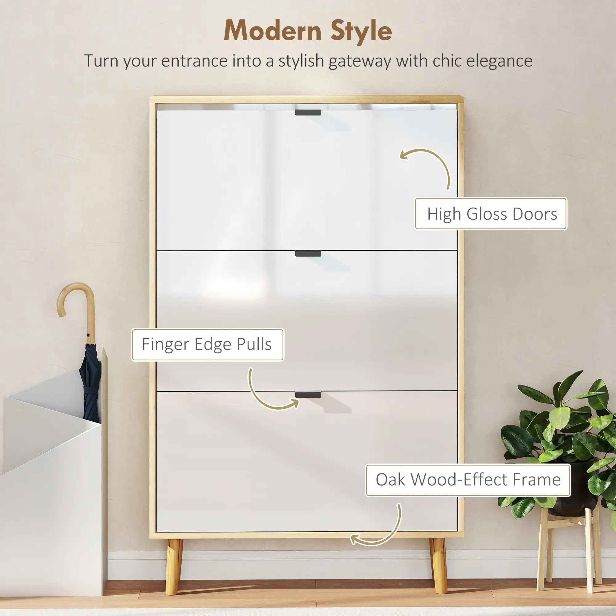 Narrow Shoe Cabinet, 3 Flip Drawers, Adjustable Shelves, Holds 24 Pairs, White Shoe Storage Cabinets & Racks at Gallery Canada