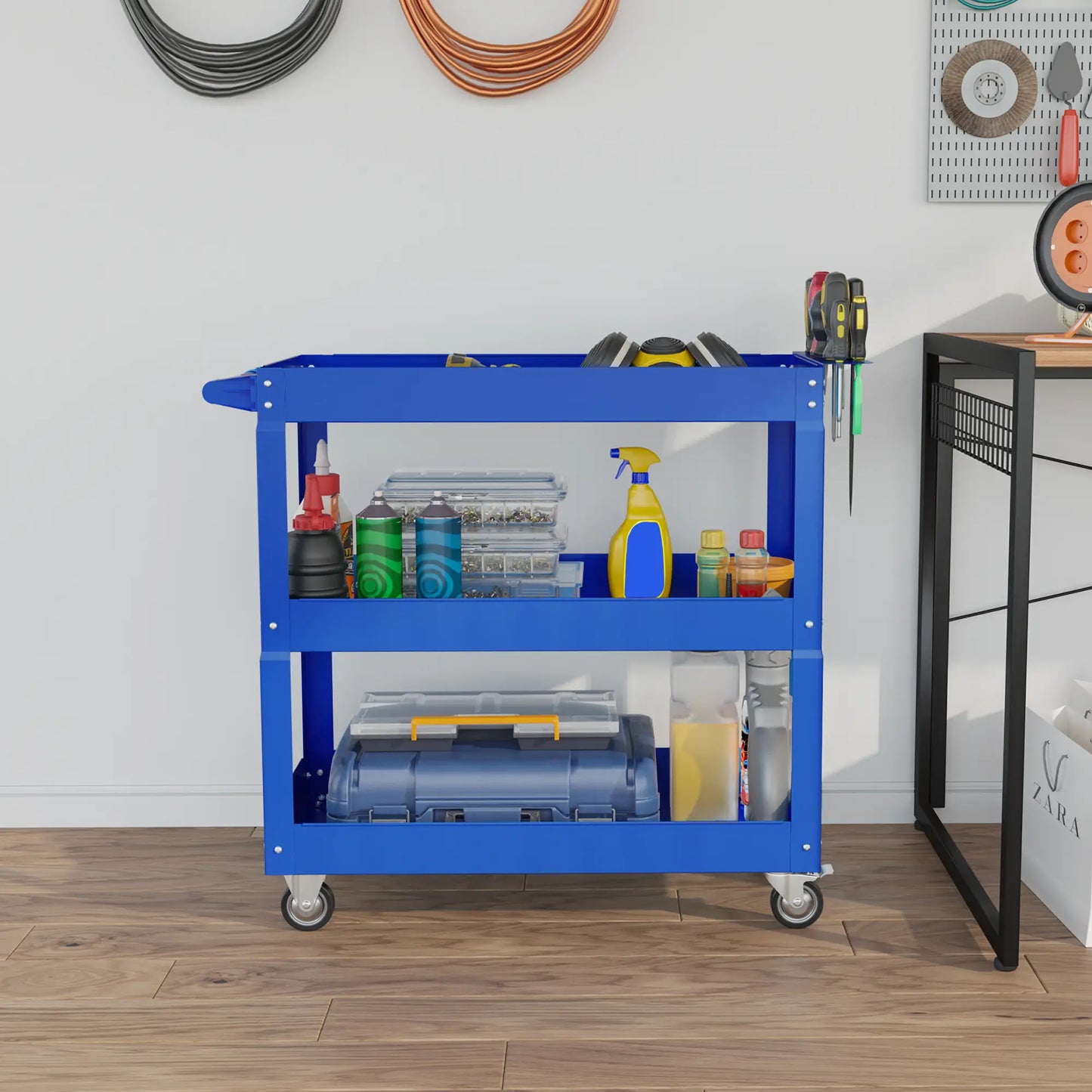3 Tier Rolling Tool Cart, 330 LBS Heavy Duty Utility Cart, Blue Tool Organizers at Gallery Canada