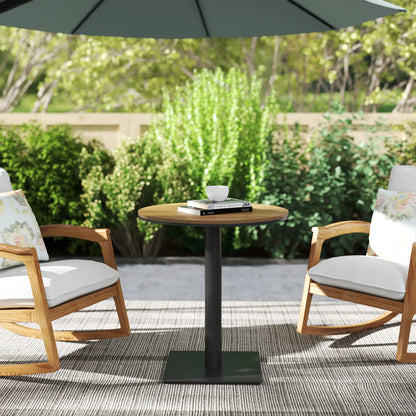 28" Round Outdoor Side Table, Slatted Design, Weather Resistant, Natural Patio Side Tables at Gallery Canada