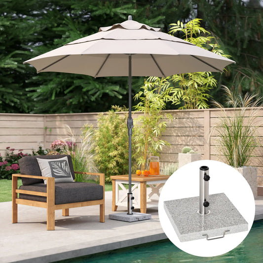 16.5" Marble Umbrella Stand, Heavy Holder Base With Wheels, Grey Umbrella Bases Hemp grey, Stainless steel colour at Gallery Canada