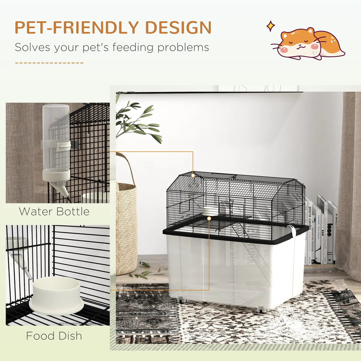 Hamster House, Gerbil Habitat, Wheels, Detachable Bottom, Black Hamster Cages at Gallery Canada