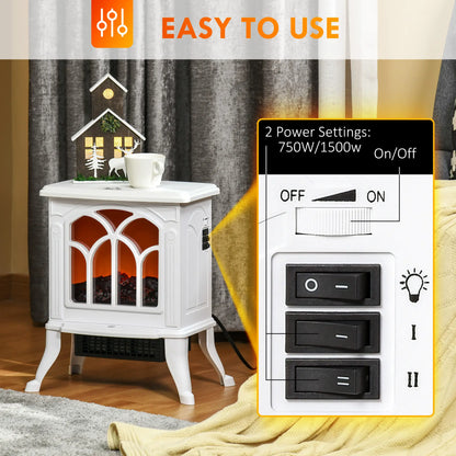Electric Fireplace Heater, Freestanding, Realistic Flame, Overheat Protection, 750W/1500W, White Electric Fireplaces at Gallery Canada