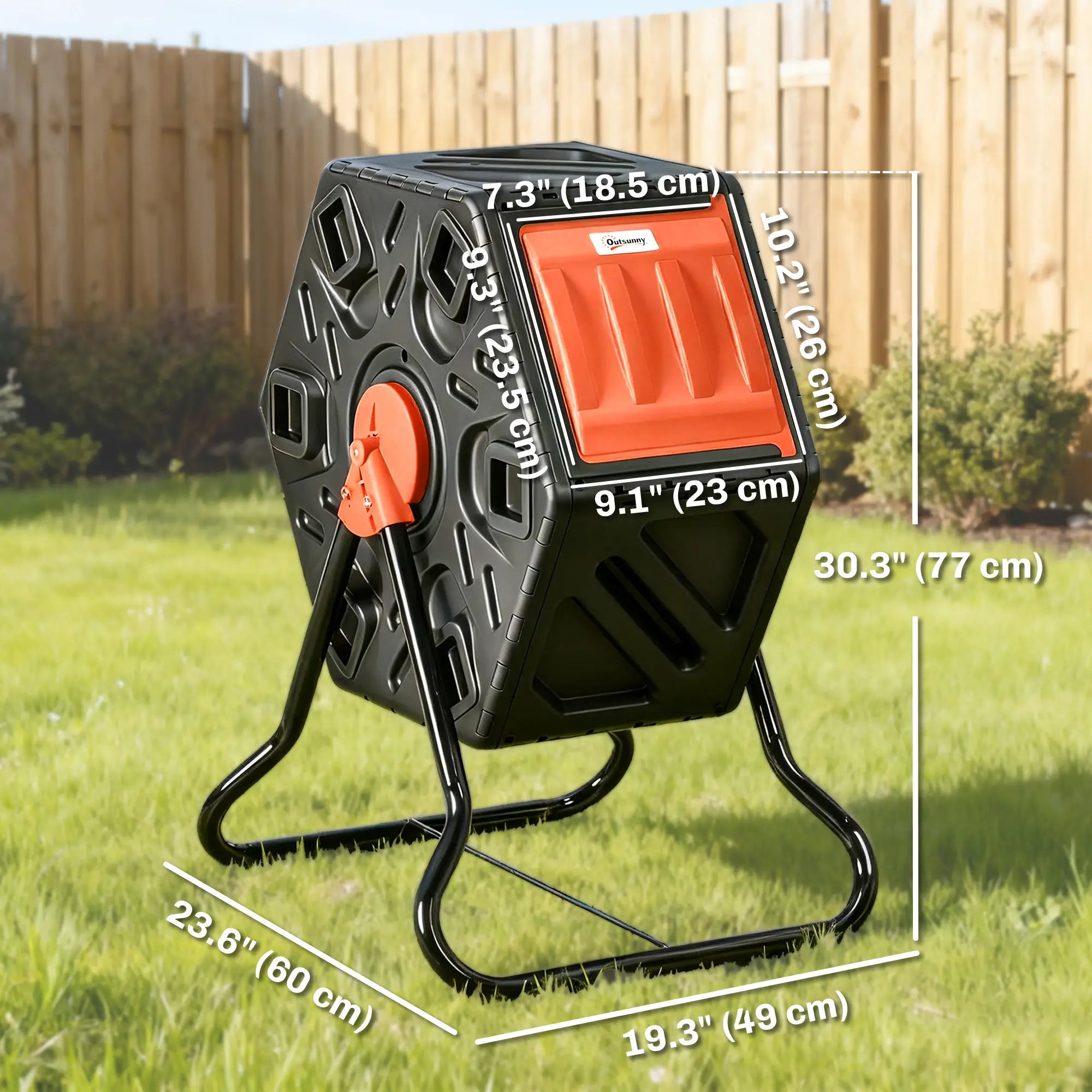Rotating Composter Bin, 17 Gallon, 24 Vents, Steel Legs, Orange Outdoor Compost Bin at Gallery Canada