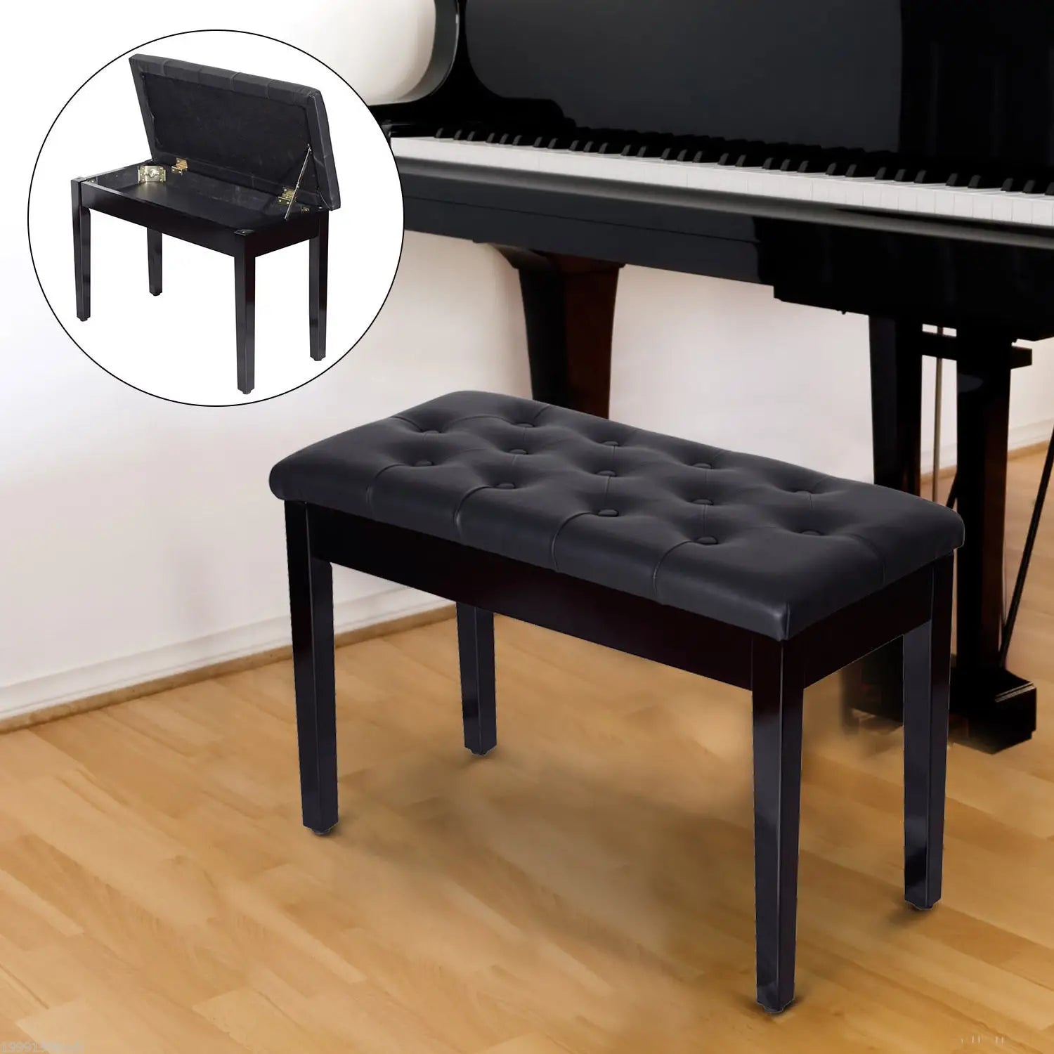 Padded Piano Bench With Storage, Faux Leather, Wood Legs, Black Piano Benches at Gallery Canada
