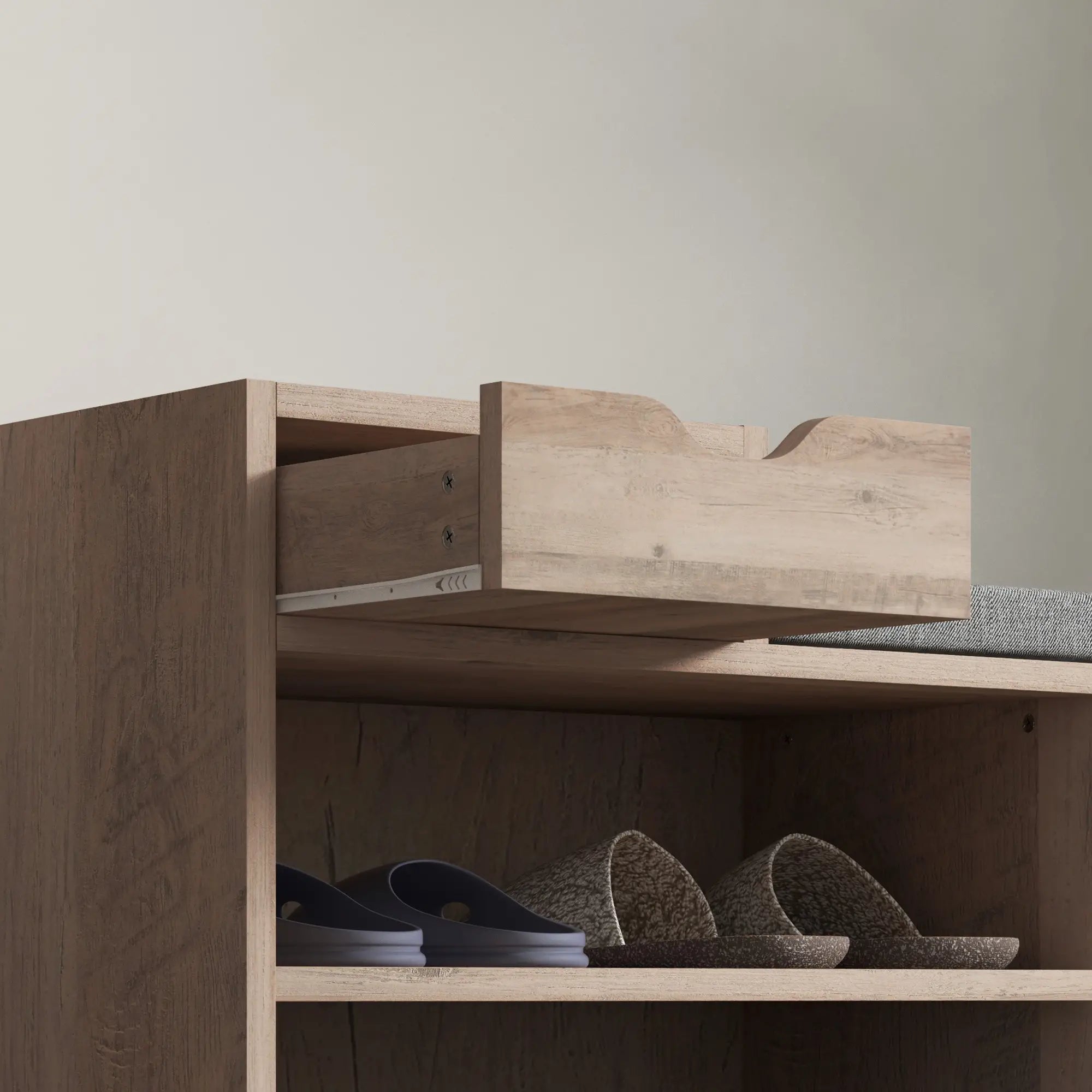 Upholstered Shoe Storage Bench, Seat, Drawer, 3 Shelves, Grey Shoe Storage Cabinets & Racks at Gallery Canada
