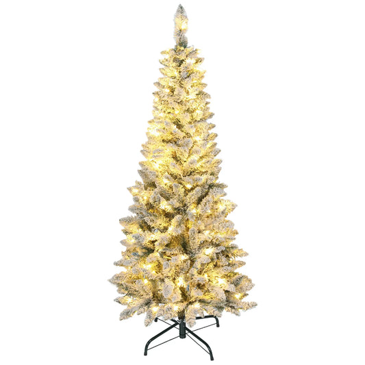5ft Flocked Christmas Tree, Dual Color LED Light, 11 Modes, Easy Assembly, Color Flocked Christmas Trees Green, White at Gallery Canada