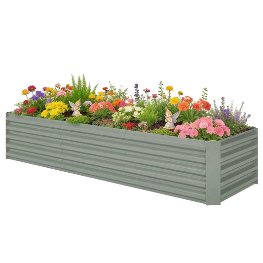 8 x 2.6 x 1.5ft Galvanized Raised Garden Bed, Outdoor Planter Box, Light Grey