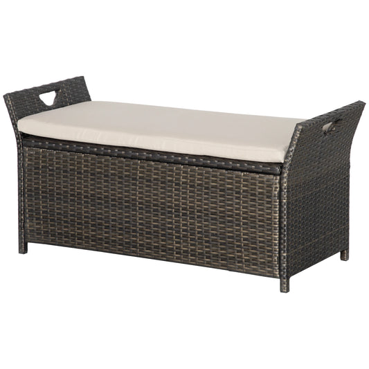 2-In-1 Outdoor PE Rattan Storage Bench, 29 Gallon, Cream Patio Storage Boxes Brown Rattan, Cream White Cushion at Gallery Canada