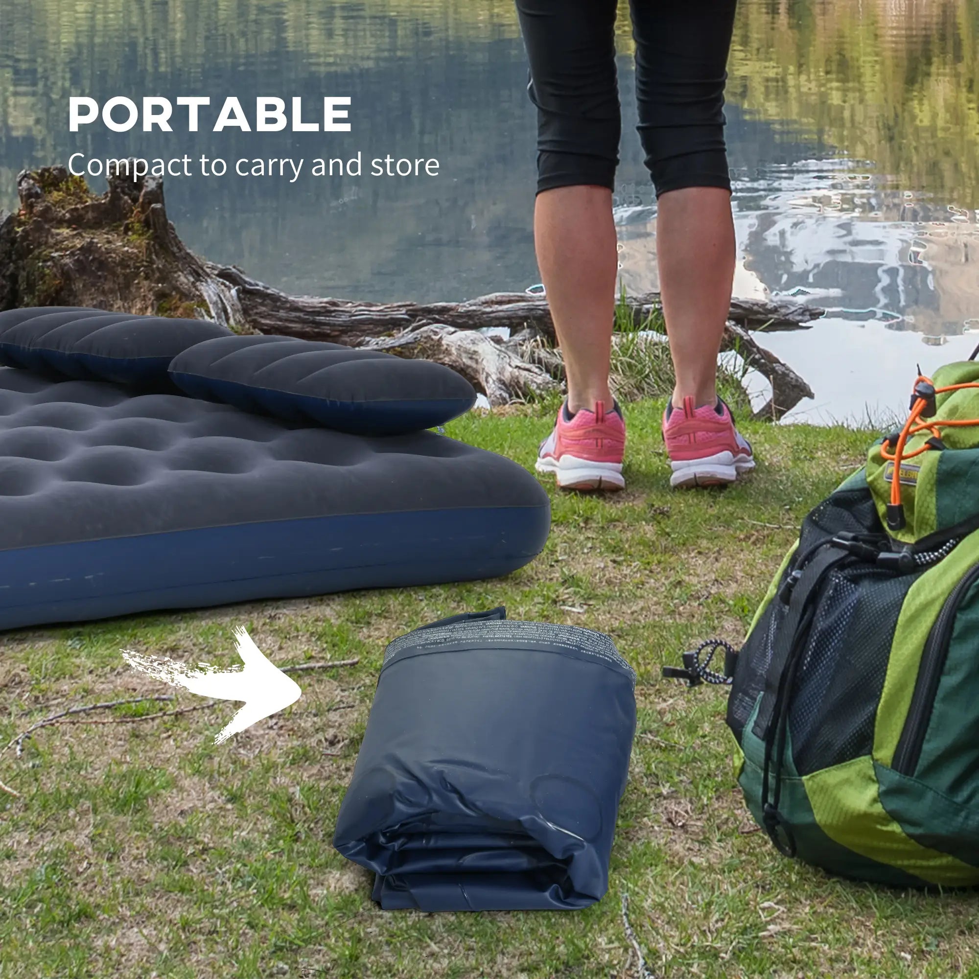 Queen Size Air Mattress, Camping Bed with Pillows, Hand Pump, Blue Camping Cots at Gallery Canada