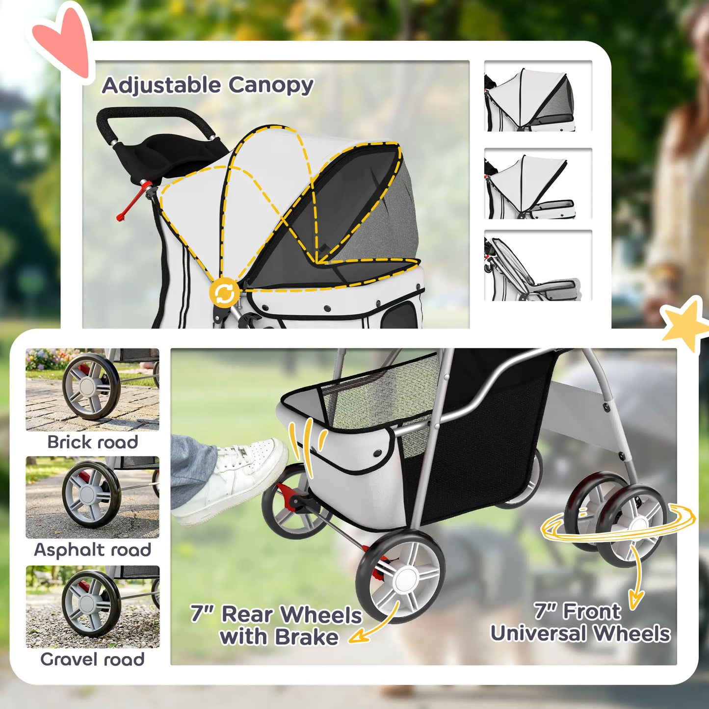 Foldable Pet Stroller, With Wheels, Reflective Strips, Brake, Pad, Basket, Grey Dog Bike Trailers & Strollers at Gallery Canada