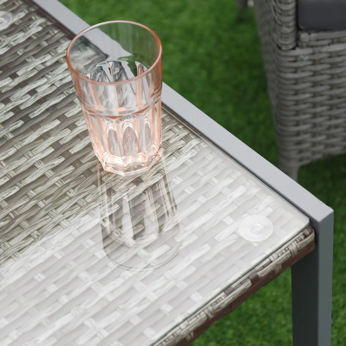 Gray Rattan Coffee Table, Glass Top Aluminum Frame Outdoor, Gray Patio Side Tables at Gallery Canada