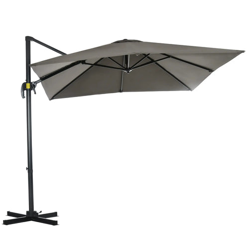 8' x 8' Square Patio Umbrella, 360° Rotation, Aluminum, Light Grey