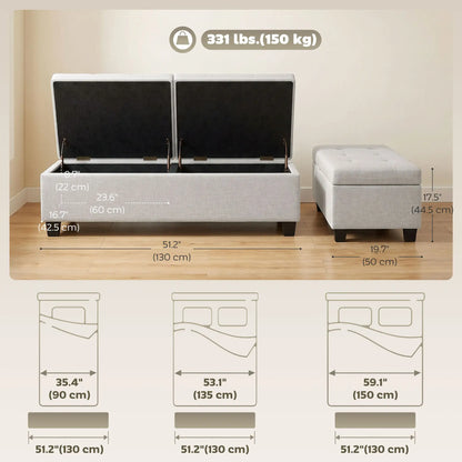 51.2" Storage Ottoman Bench, End of Bed Bench, Cream White Storage Ottomans & Benches at Gallery Canada