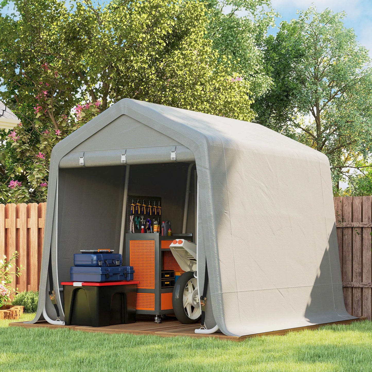 9.2' x 7.9' Garden Storage Tent, Metal Frame, Double Zipper Doors, Light Grey Portable Shed at Gallery Canada