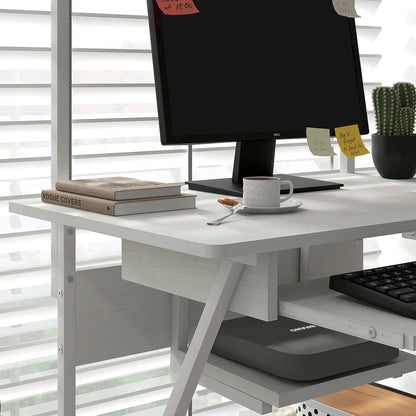 32" Mobile Computer Table, Rolling Study Desk with Keyboard Tray, White Computer Desks at Gallery Canada