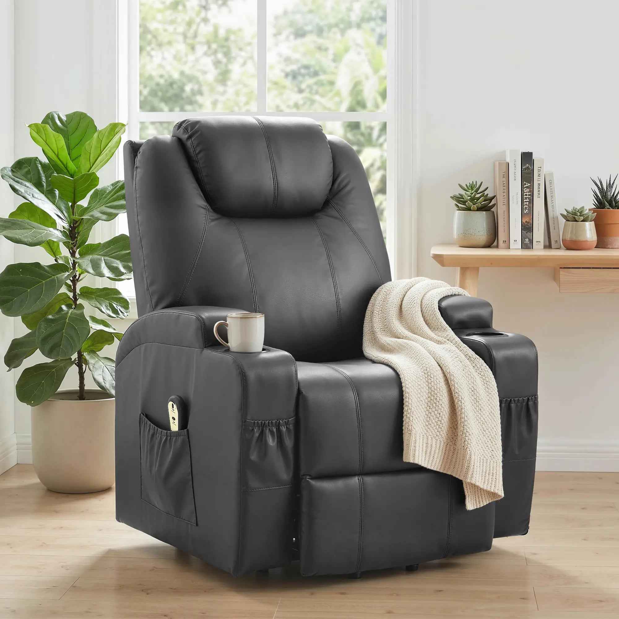 Power Lift Recliner Chair, PU Leather, Remote Control, Black Electric Power Lift Chairs at Gallery Canada