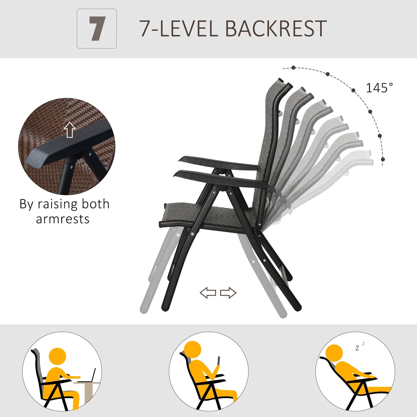 Rattan Reclining Folding Chair Set Of 2, Outdoor Wicker, Brown Foldable Chairs at Gallery Canada