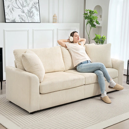 3 Seater Sofa, 83.5" Upholstered Couch, Pocket Spring, Cream White 3-Seater Sofas at Gallery Canada