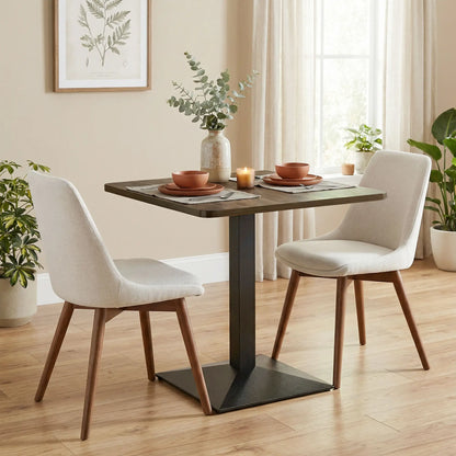 28" Square Dining Table, Walnut, Modern Steel Base, Space Saving Kitchen Table Dining Tables at Gallery Canada