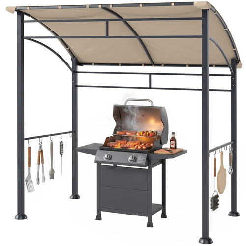 7' x 5' BBQ Grill Gazebo Tent, Steel Frame, Hooks, Khaki