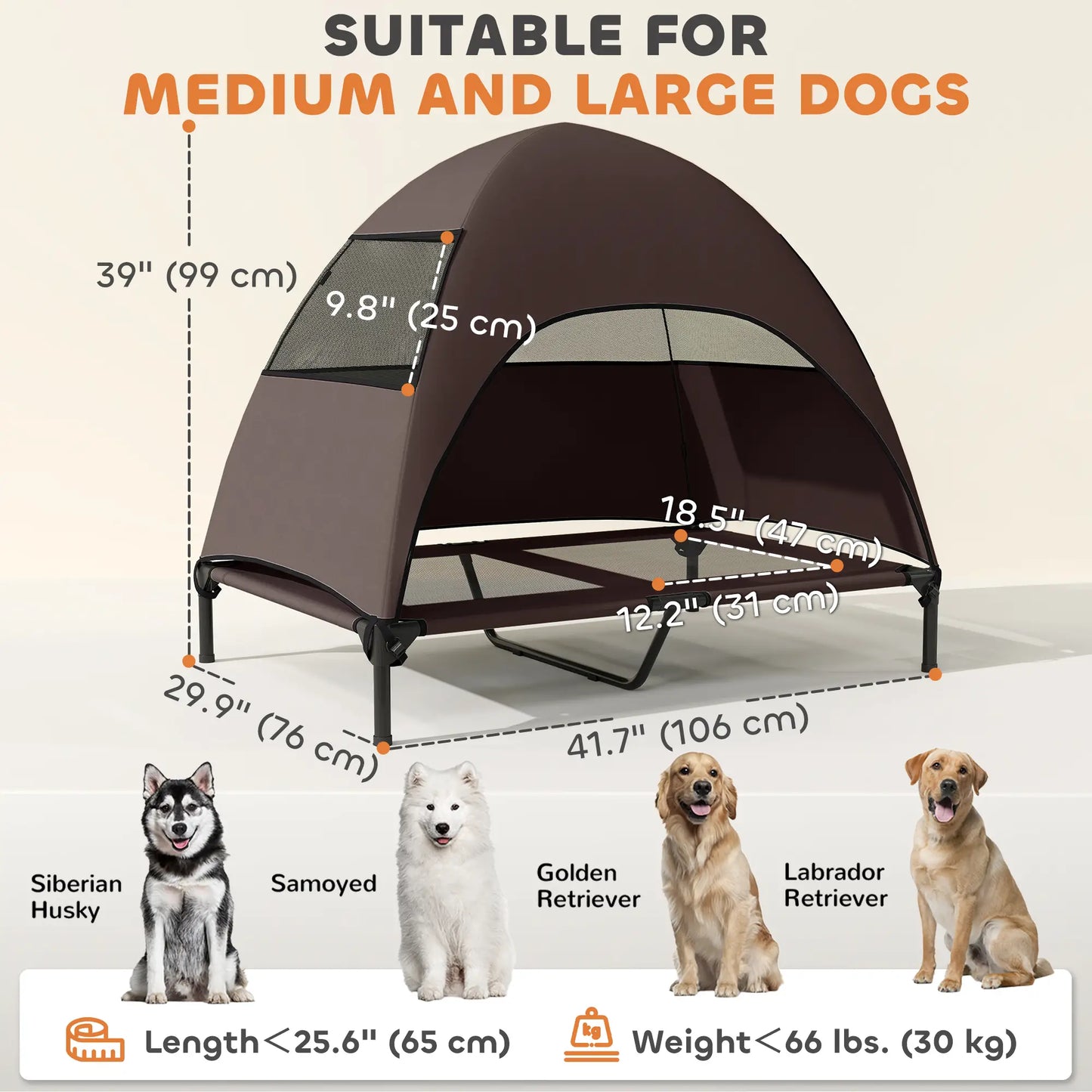 Elevated Dog Bed With Canopy, Washable Mesh Steel Frame, 41.7" x 29.9" x 39", Coffee Elevated Dog Beds at Gallery Canada
