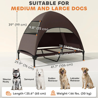 Elevated Dog Bed With Canopy, Washable Mesh Steel Frame, 41.7" x 29.9" x 39", Coffee Elevated Dog Beds at Gallery Canada