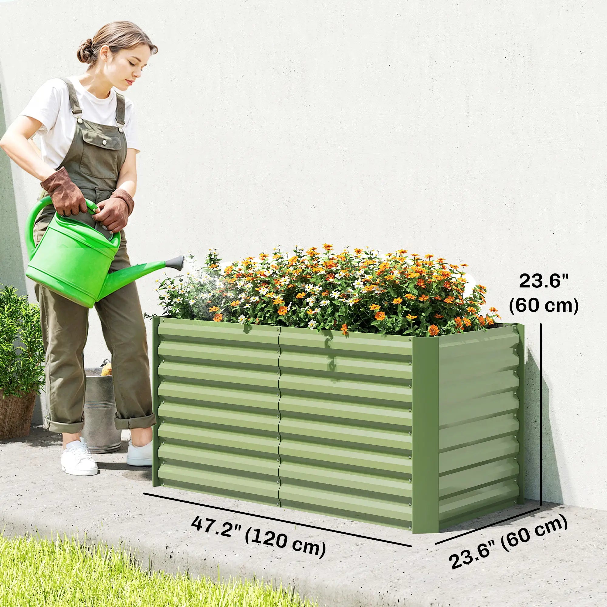 Galvanized Metal Planters Set, 4' x 2' x 2' Raised Garden Bed, Light Green Galvanized Planter Boxes at Gallery Canada