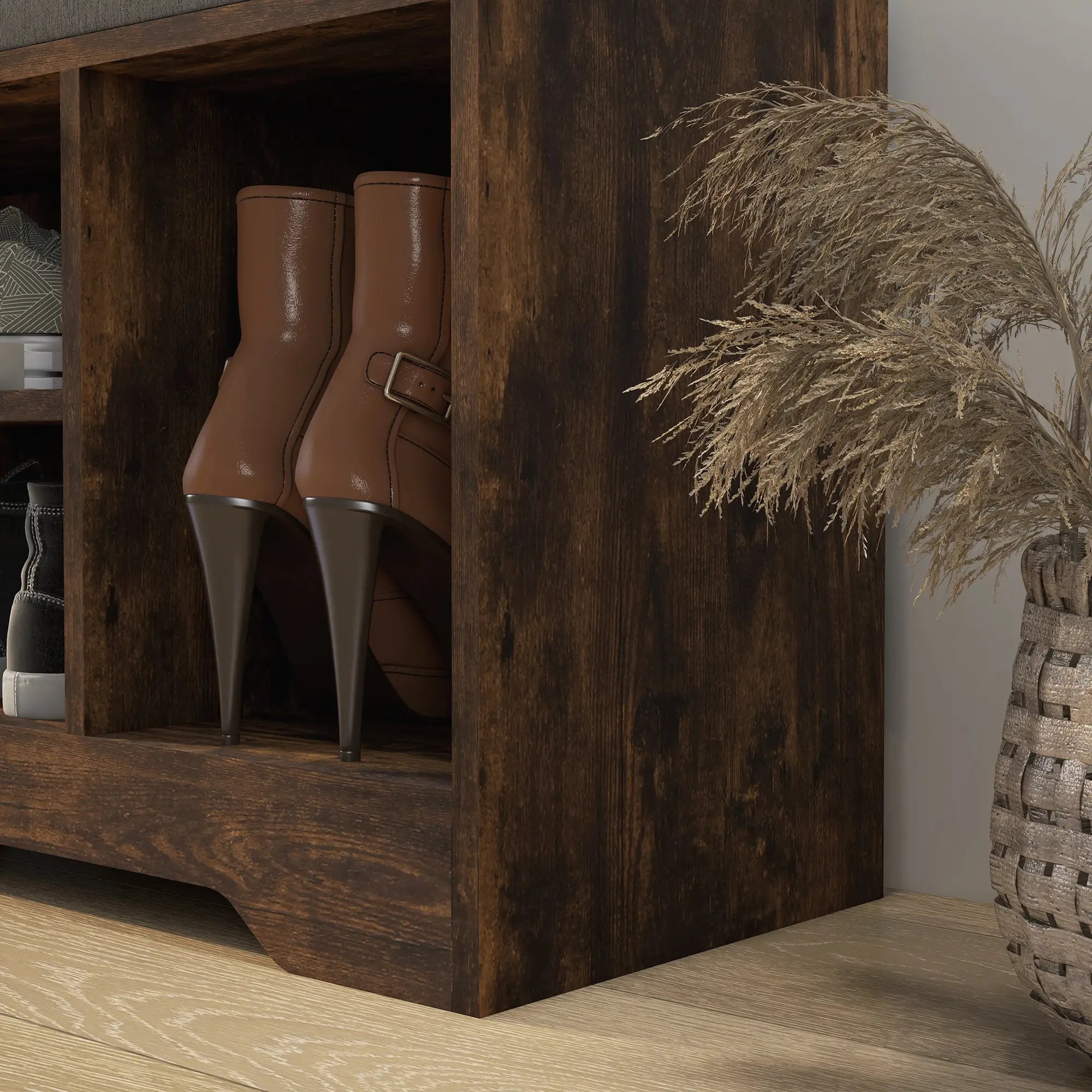 Upholstered Shoe Storage Bench, Seat, Drawer, 3 Shelves, Brown Shoe Storage Cabinets & Racks at Gallery Canada