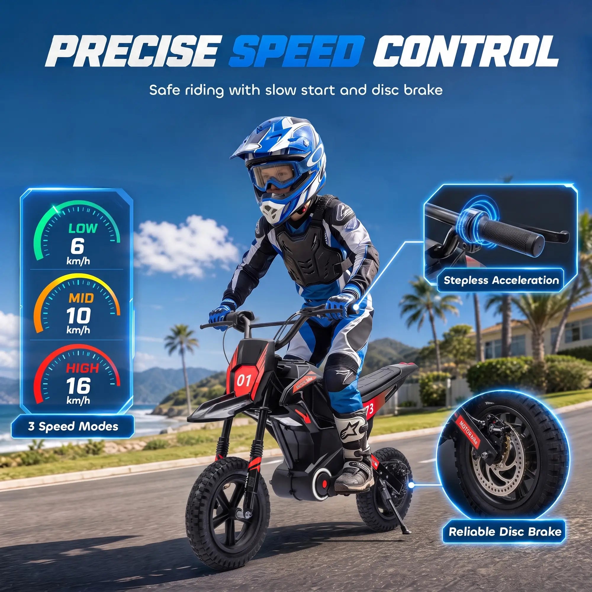 24V Kids Electric Motorcycle, Black, 12