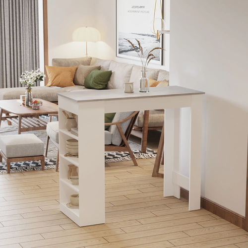 Bar Table, High Top Pub Table with 4 Shelves, Modern, Grey