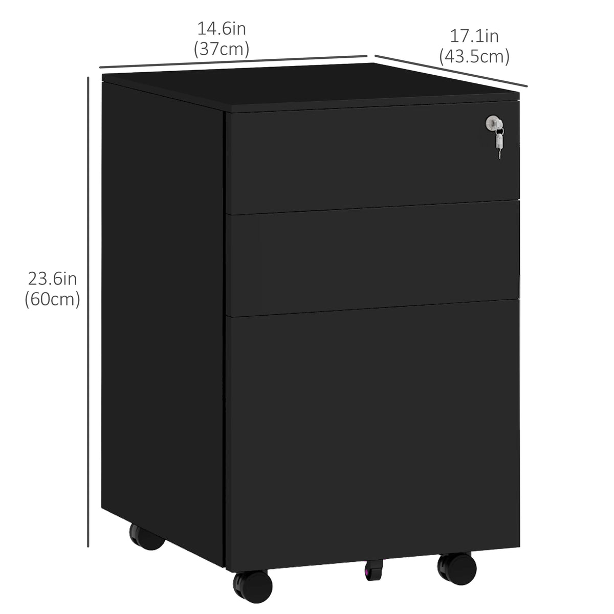 3-Drawer Steel Filing Cabinet on Wheels, Lockable, Adjustable Hanging Bar, Black Office Cabinets & Cupboards at Gallery Canada