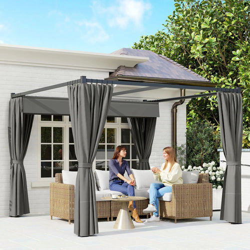 10' x 10' Retractable Pergola Canopy, Metal Outdoor Gazebo, Dark Grey