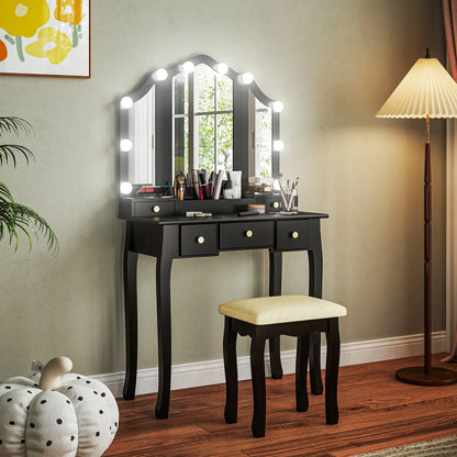 Makeup Vanity Desk with Mirror, Stool, 10 LED Lights, Black Dressing & Vanity Tables at Gallery Canada