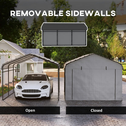 10' x 15' Metal Carport, Heavy Duty Garage Shelter, Light Grey
