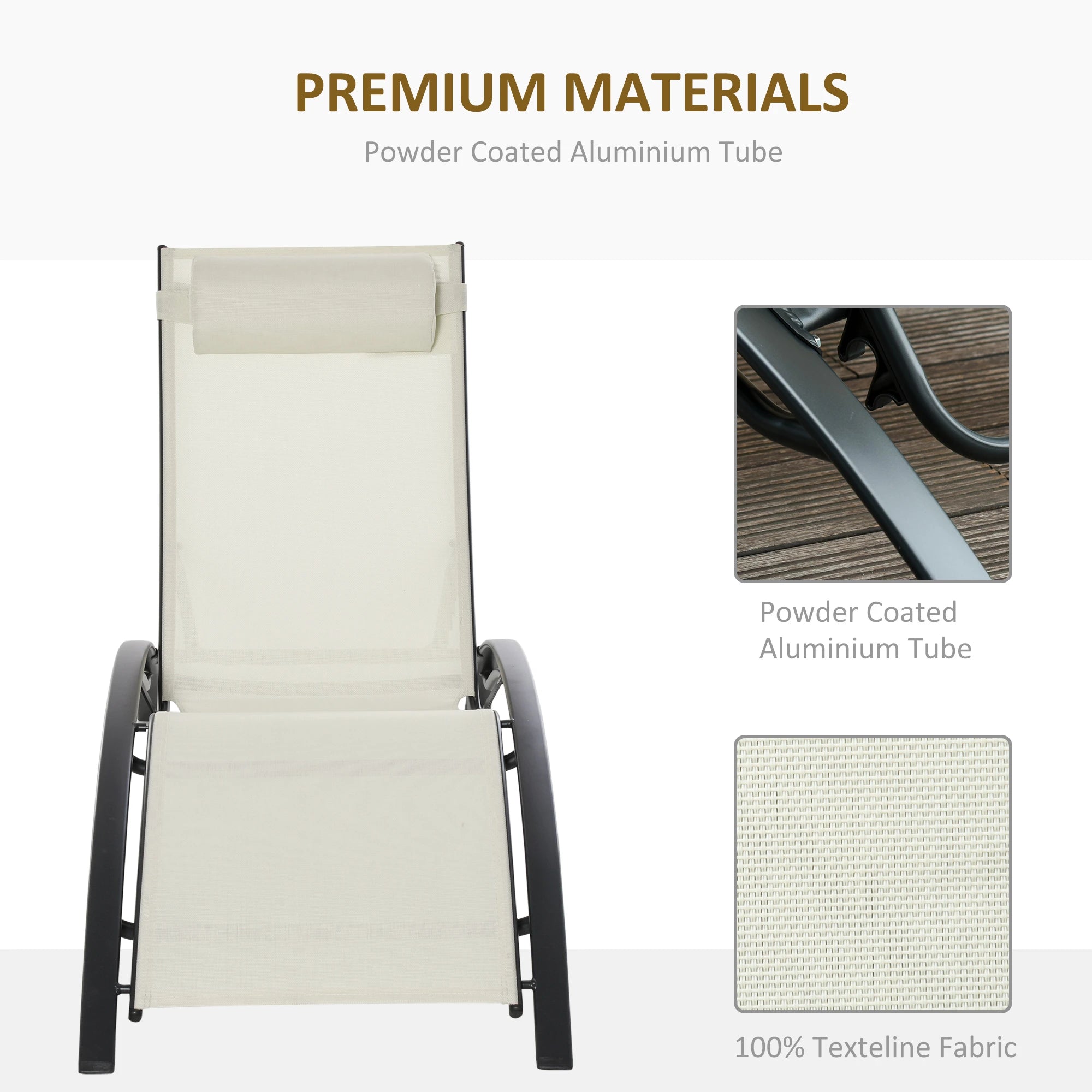 Aluminum Reclining Lounge Chair, 5-Level Adjustable Backrest, Beige Lounger Chairs at Gallery Canada
