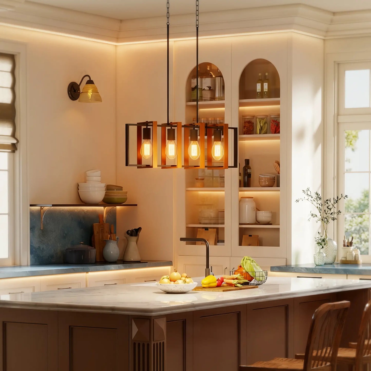 Farmhouse Kitchen Island Pendant Light, 4 Rotatable Frames, Walnut Floor Lamps & Ceiling Fan Lights at Gallery Canada
