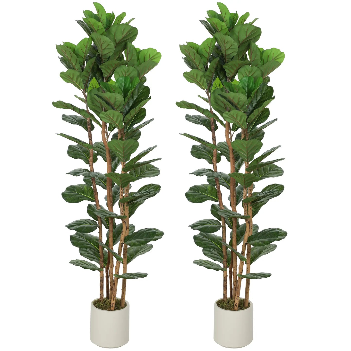6FT Artificial Fiddle Leaf Fig Tree Set Of 2, Fake Potted Tree, Green Artificial Trees Green at Gallery Canada