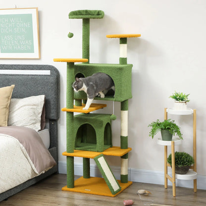 63" Cat Tree, Multi-Level Tower, Scratching Posts, Condos, Bed, Green Multi-Level Cat Towers at Gallery Canada
