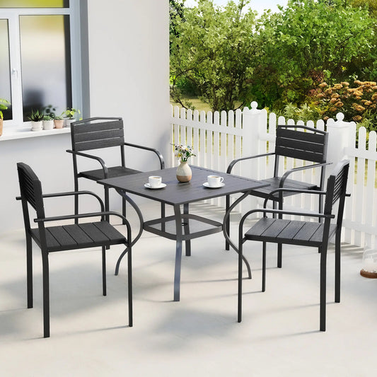 Stackable Patio Chairs Set Of 4, Outdoor Dining Chairs, Black Outdoor Dining Sets Black at Gallery Canada