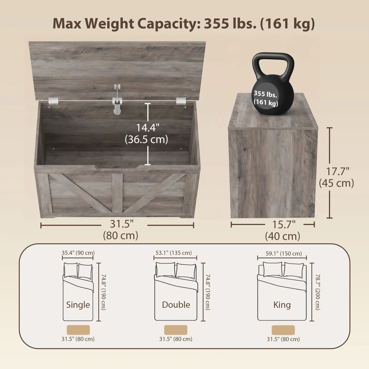 31.5" Storage Chest with Safety Hinge, Grey Wood Grain, Grey Storage Cabinets at Gallery Canada